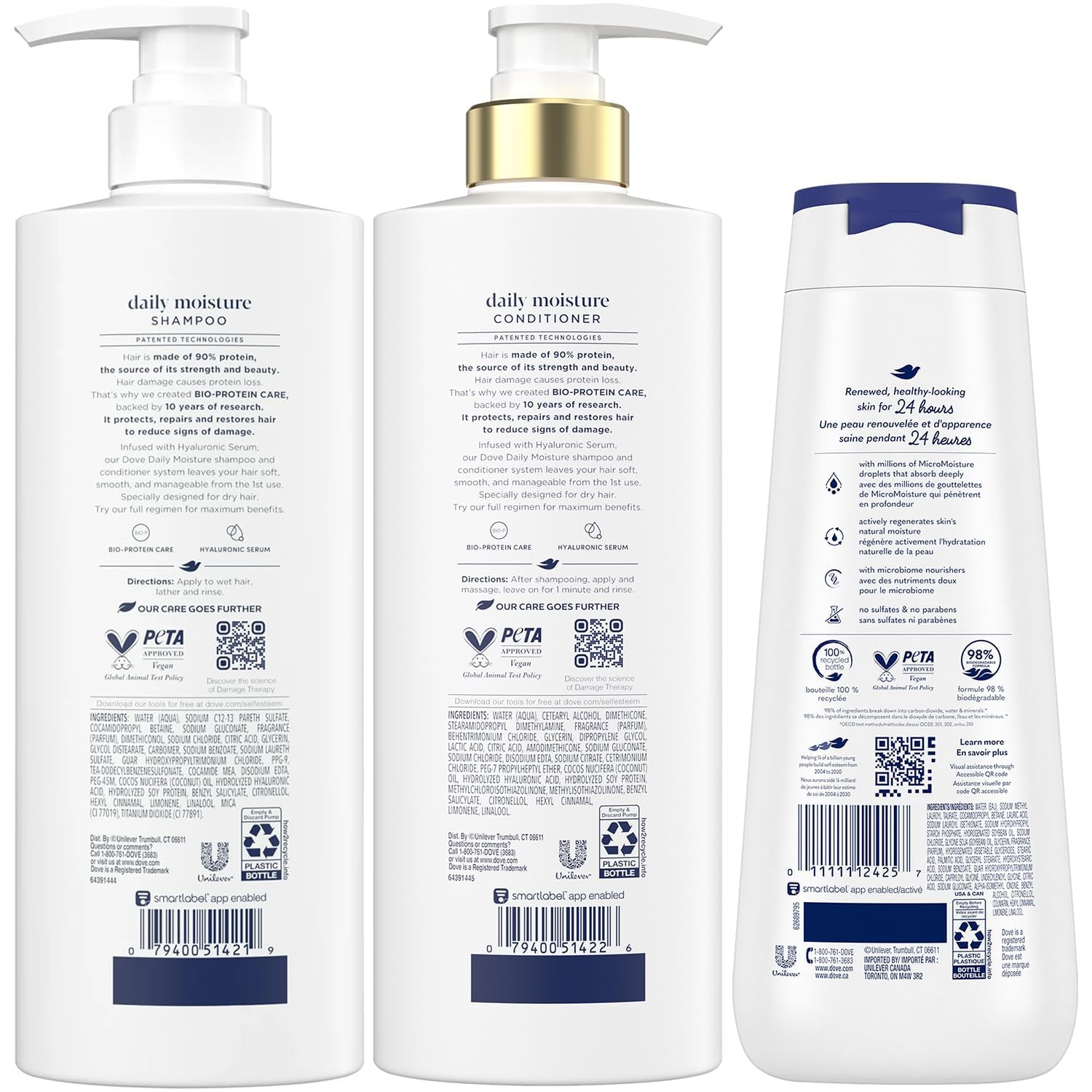 Dove Daily Moisture Shampoo & Conditioner Set + Deep Moisture Body Wash — Deep Hydration (3-Piece)