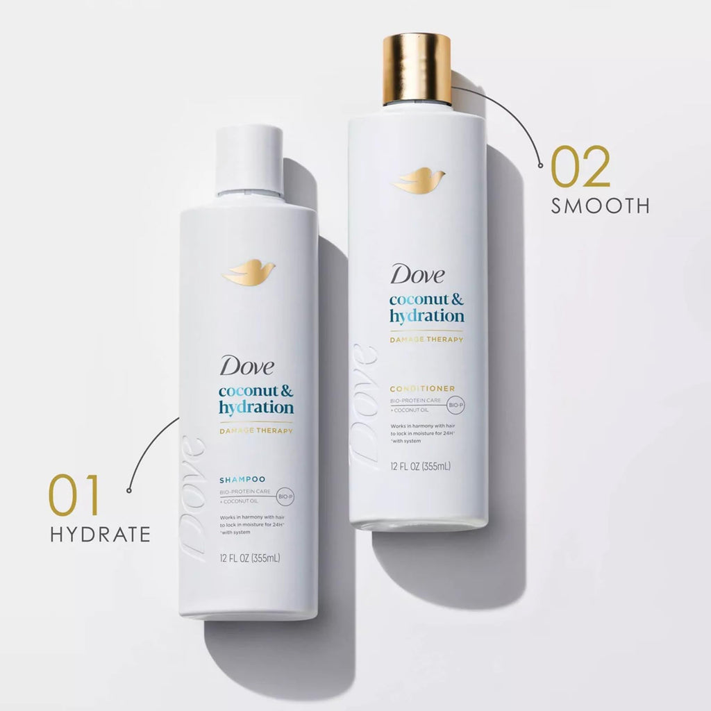 Dove Damage Therapy Shampoo 6-Pack – Coconut & Hydration for Damaged Hair, 12 Oz Ea