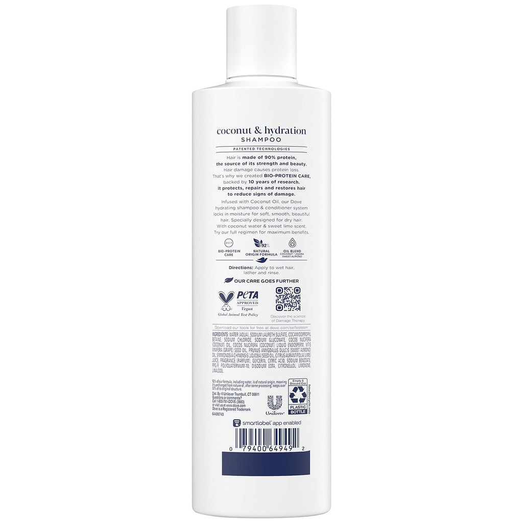 Dove Damage Therapy Shampoo 6-Pack – Coconut & Hydration for Damaged Hair, 12 Oz Ea