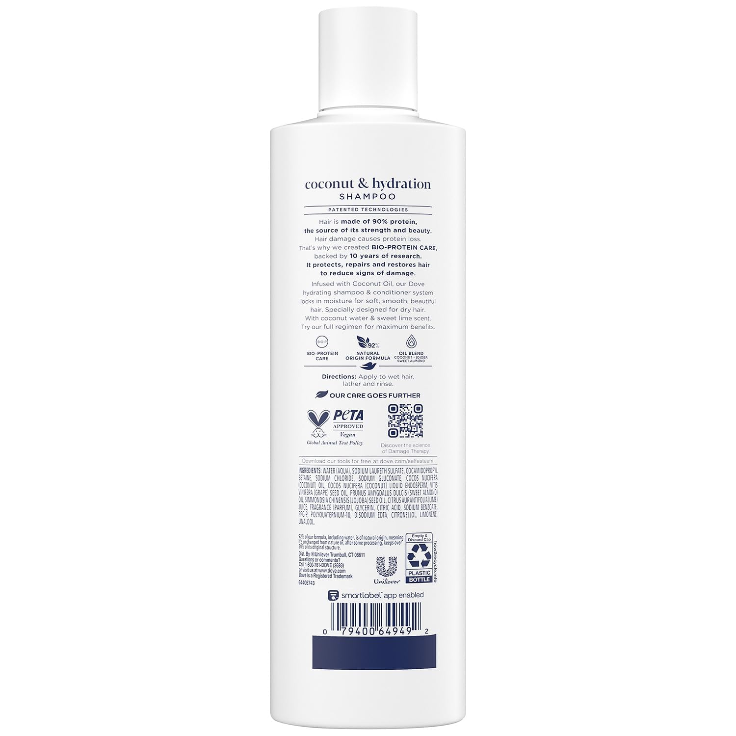 Dove Damage Therapy Shampoo 6-Pack – Coconut & Hydration for Damaged Hair, 12 Oz Ea