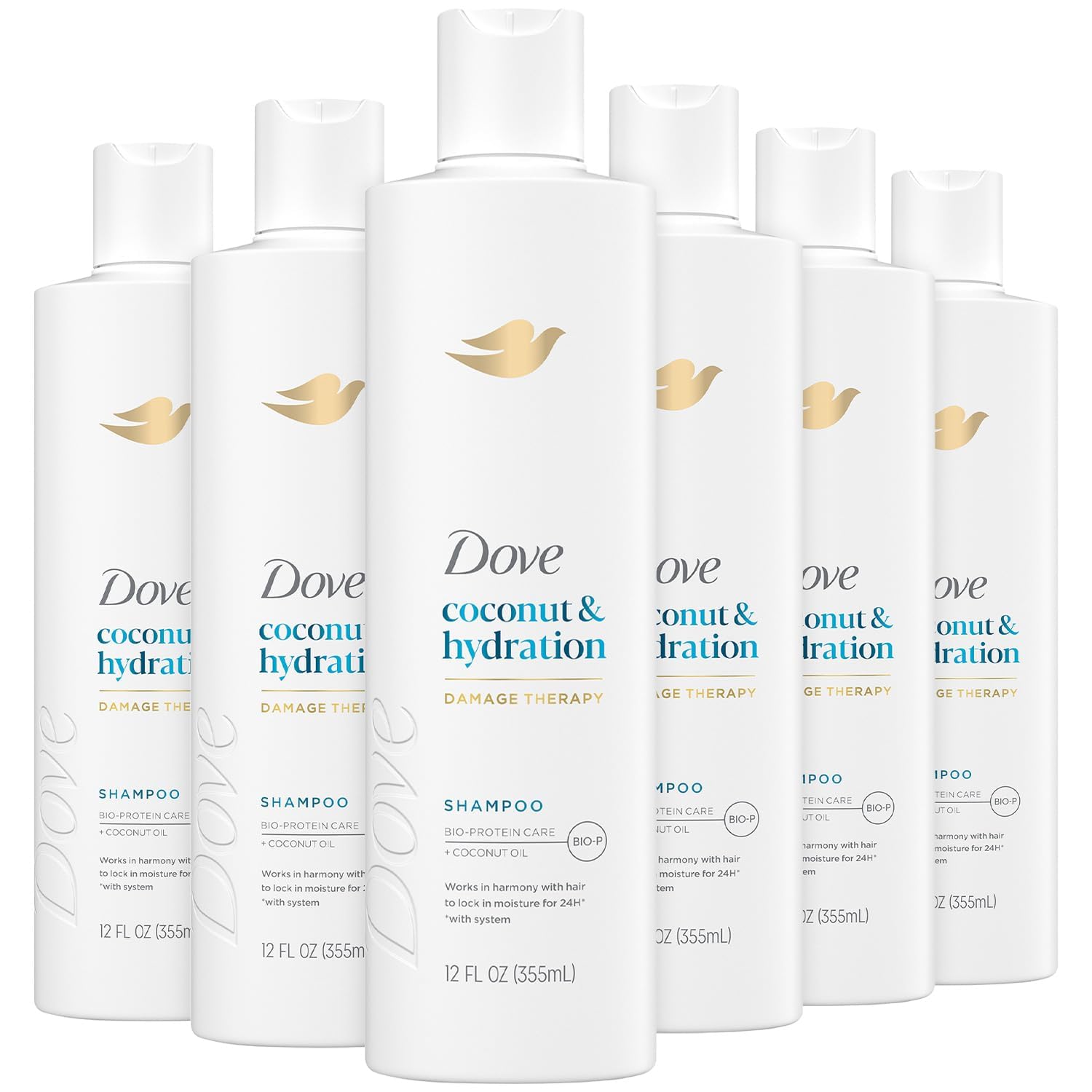 Dove Damage Therapy Shampoo 6-Pack – Coconut & Hydration for Damaged Hair, 12 Oz Ea