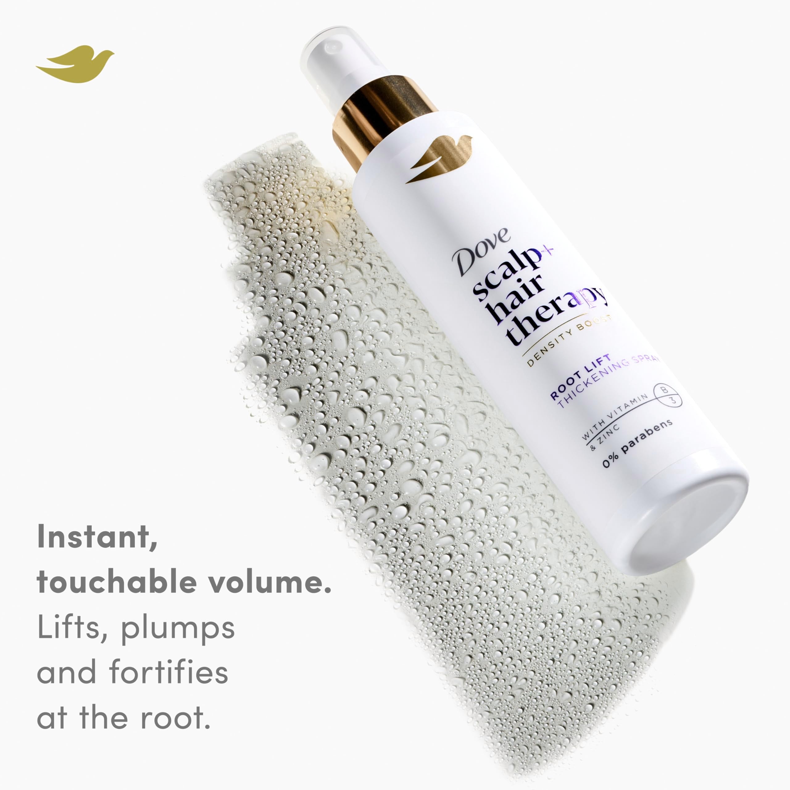 Dove Density Boost Root Lift Thickening Spray – Fuller Hair, Scalp Therapy, 0% Sulfates, 5 oz