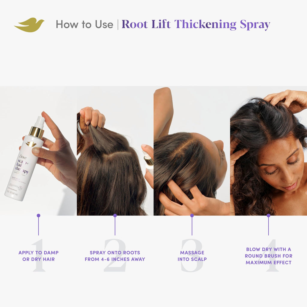 Dove Density Boost Root Lift Thickening Spray – Fuller Hair, Scalp Therapy, 0% Sulfates, 5 oz