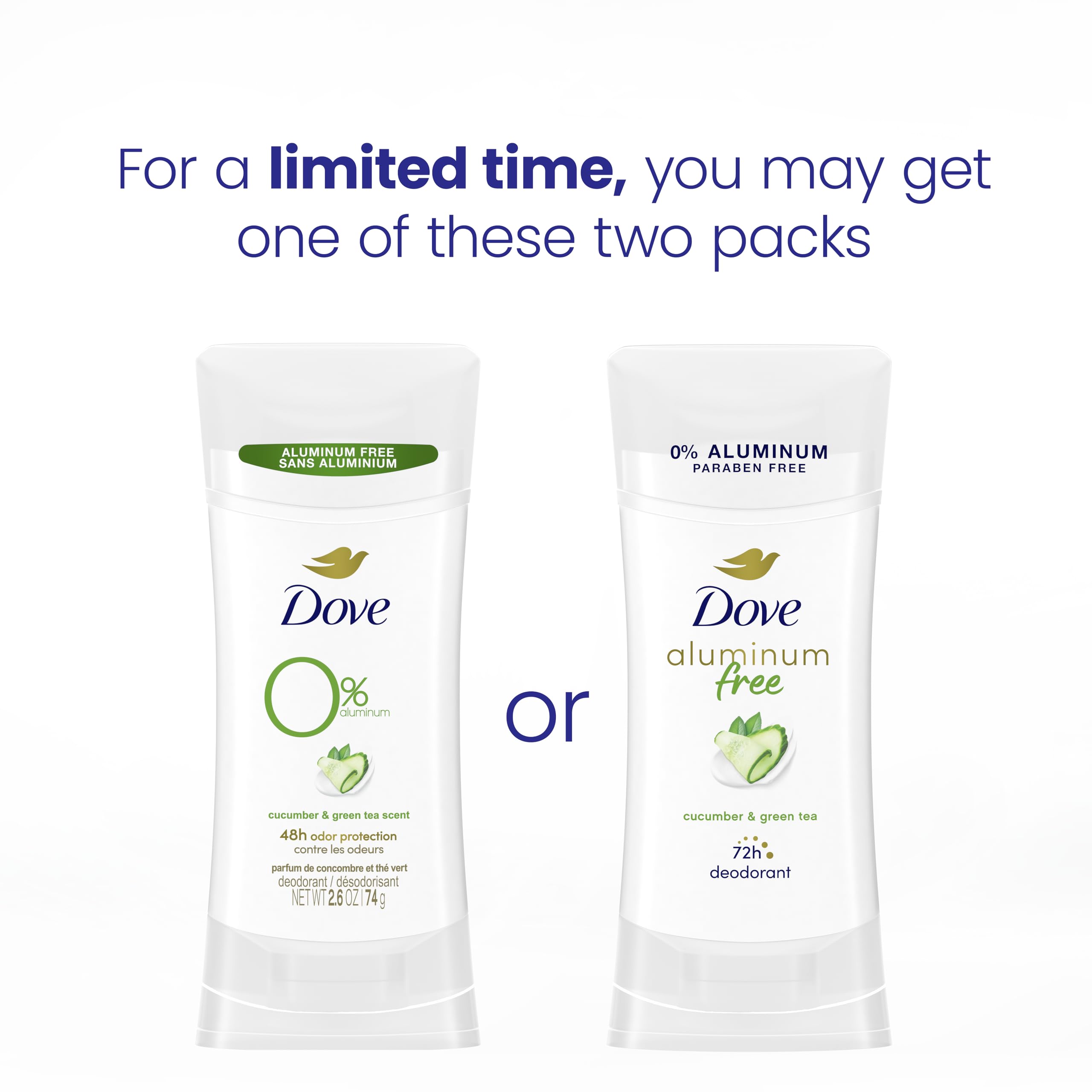 Dove Aluminum Free Deodorant for Women – Cucumber & Green Tea, 4 Count, 2.6 oz Each