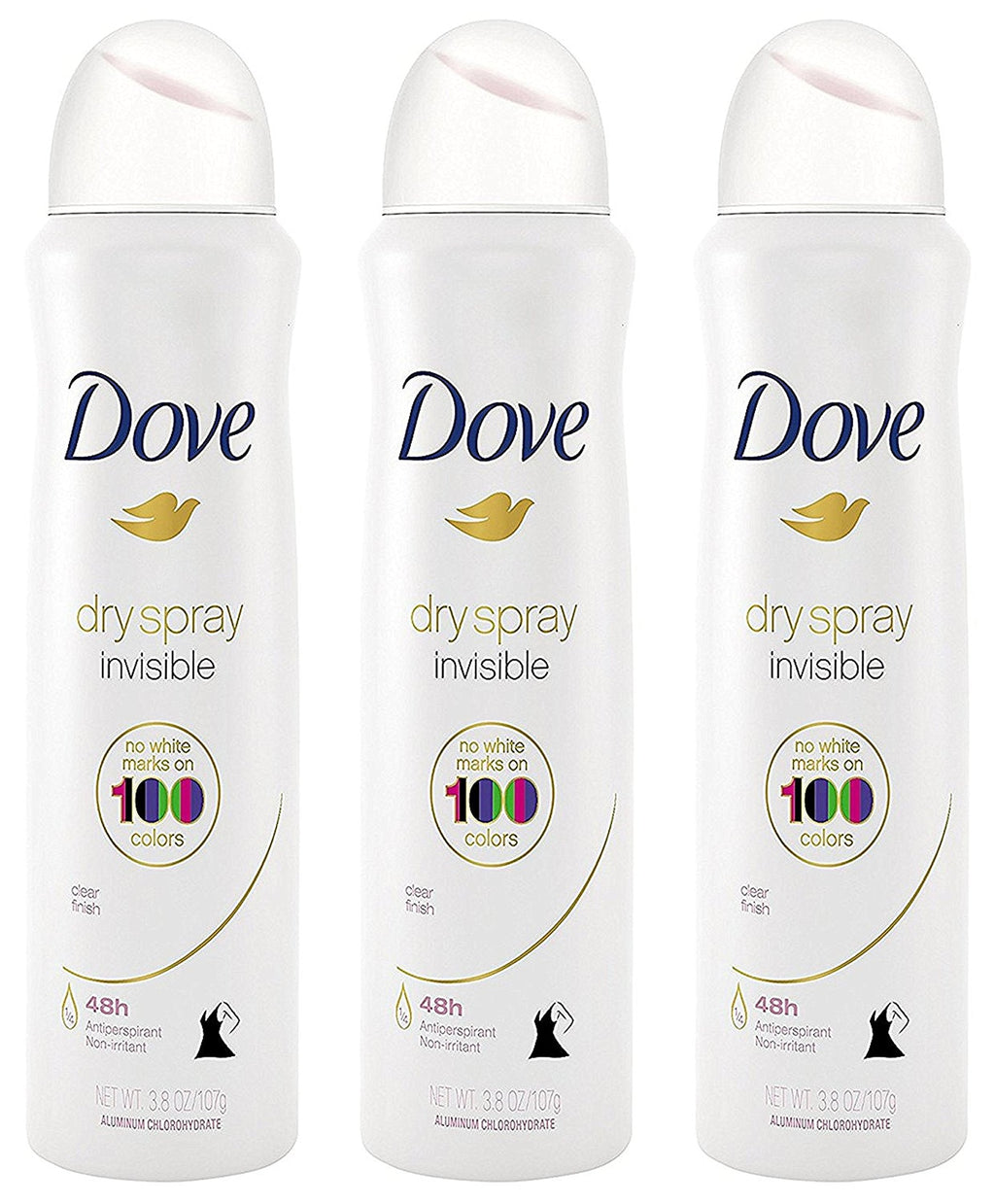 Dove Antiperspirant Dry Spray Invisible - Clear Finish, 3.8 oz per Can, Pack of 3