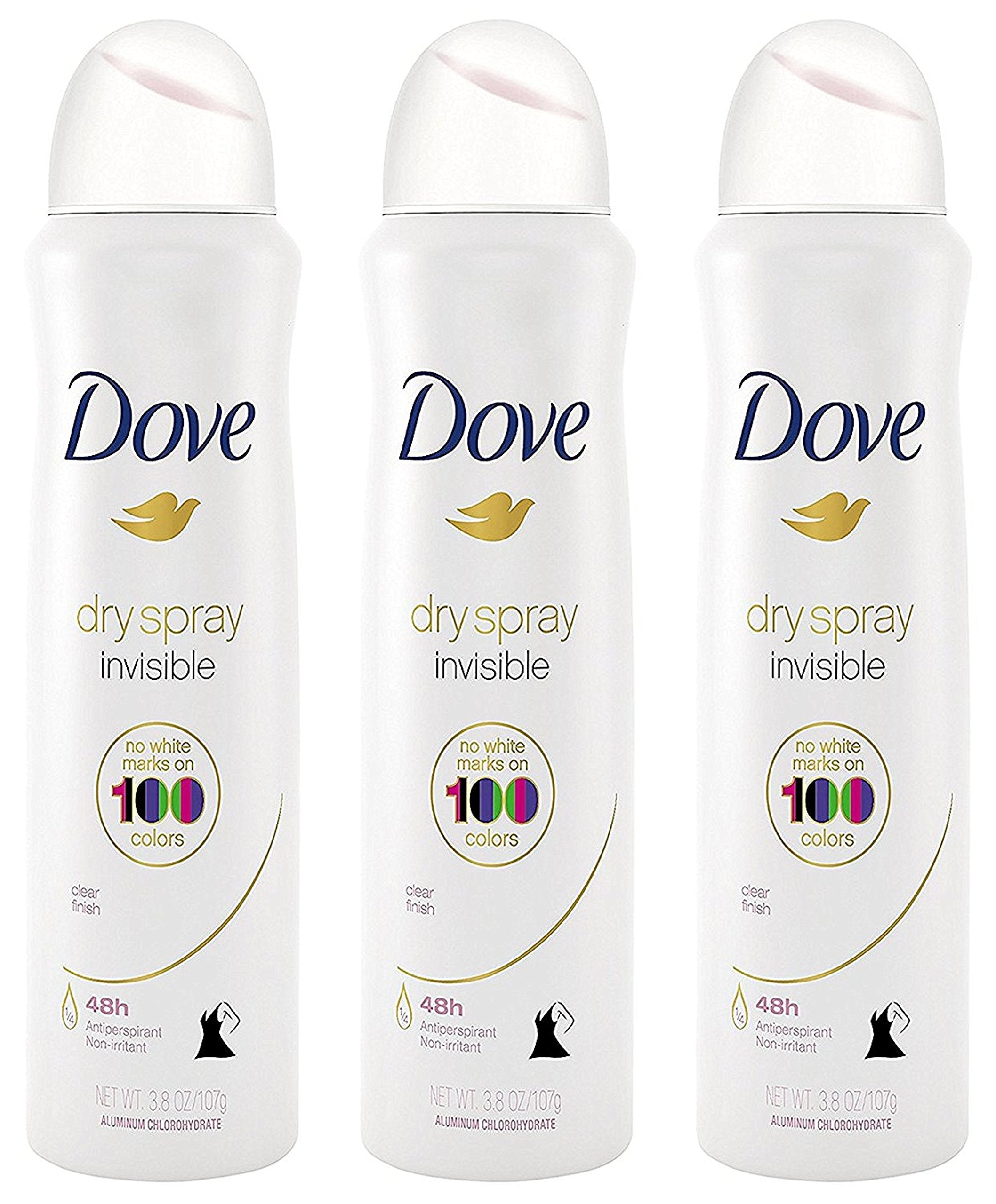 Dove Antiperspirant Dry Spray Invisible - Clear Finish, 3.8 oz per Can, Pack of 3