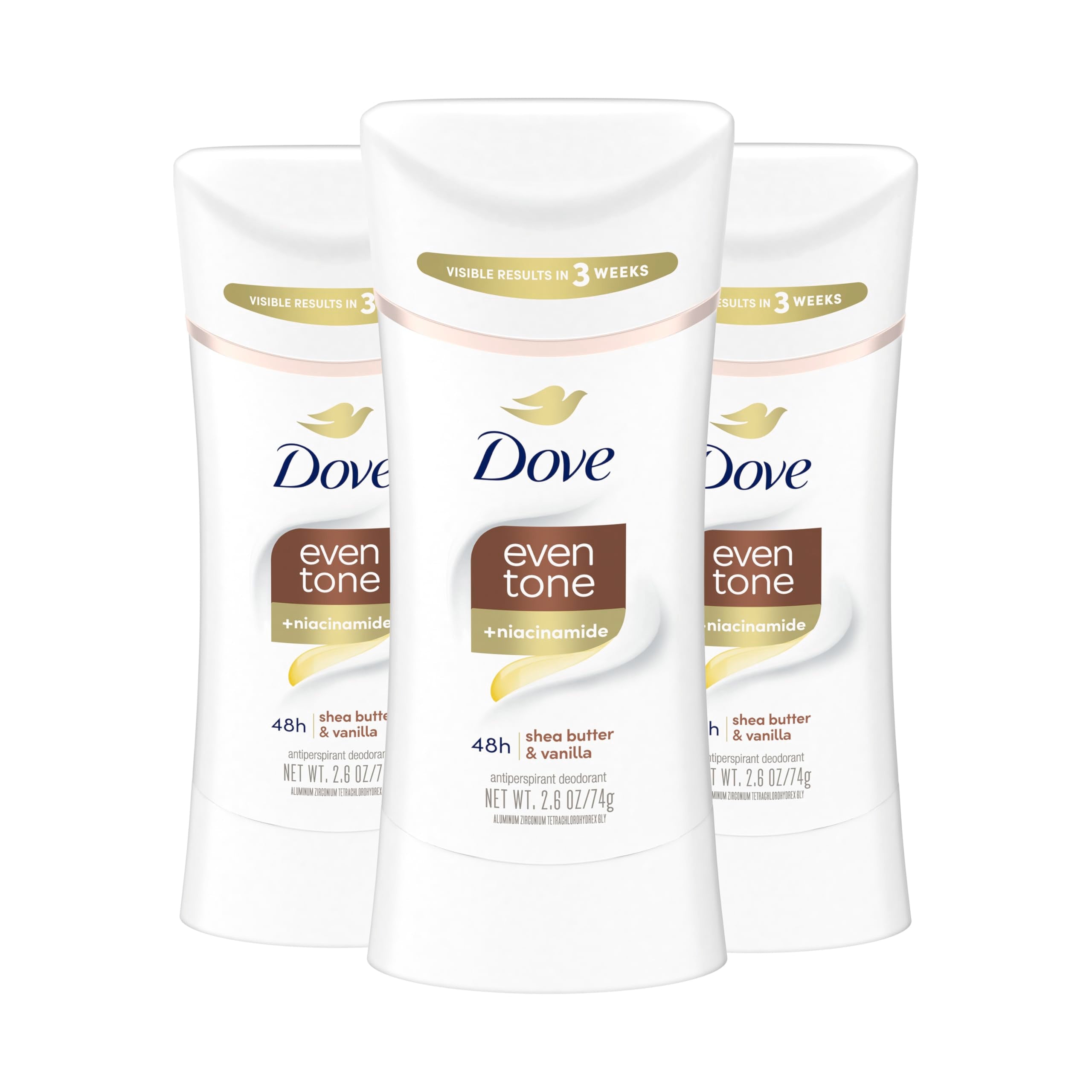Dove Even Tone Shea Butter & Vanilla Antiperspirant Stick – 3 Pack, 48h Protection