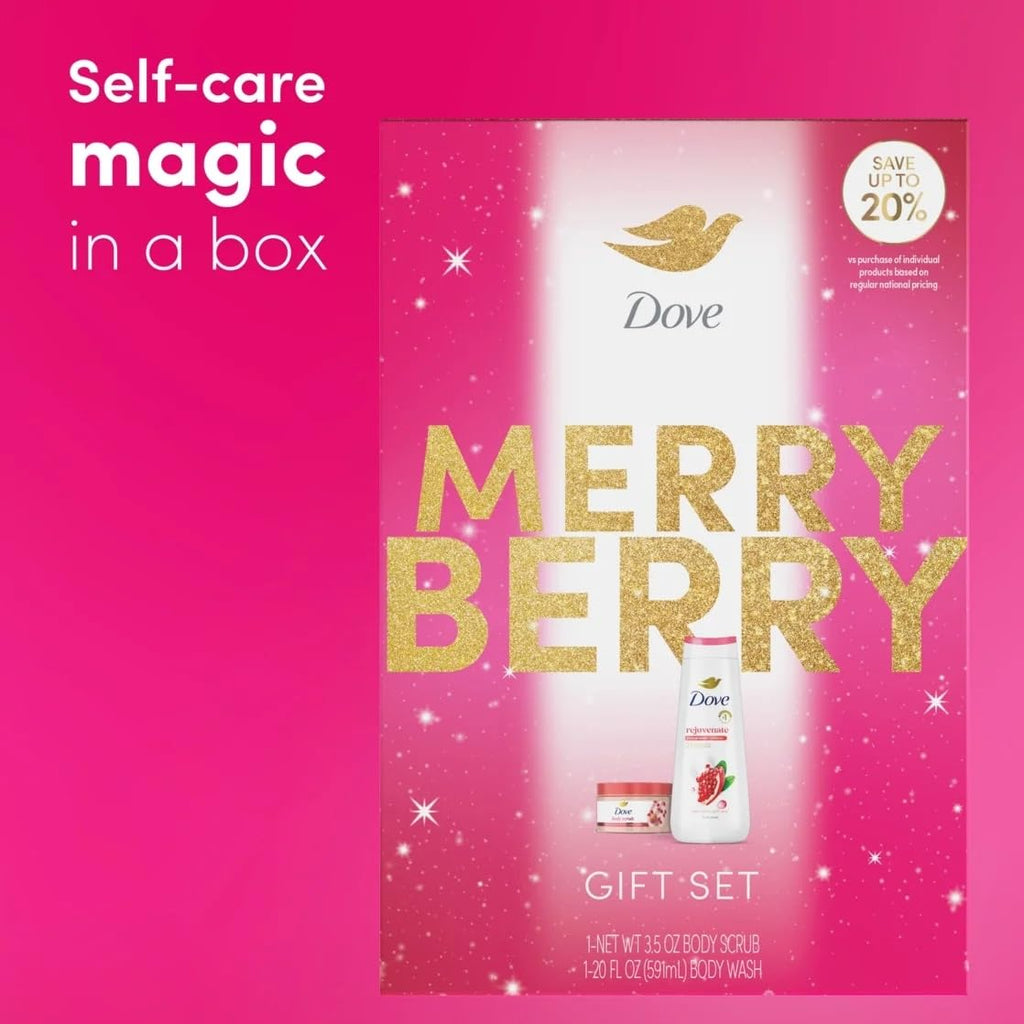 Dove Limited Edition Merry Berry Set – Pomegranate & Hibiscus Rejuvenating Body Wash & Exfoliating Scrub (2 Count)