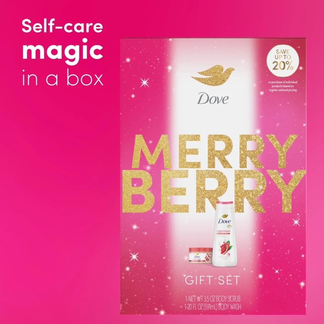 Dove Limited Edition Merry Berry Set – Pomegranate & Hibiscus Rejuvenating Body Wash & Exfoliating Scrub (2 Count)