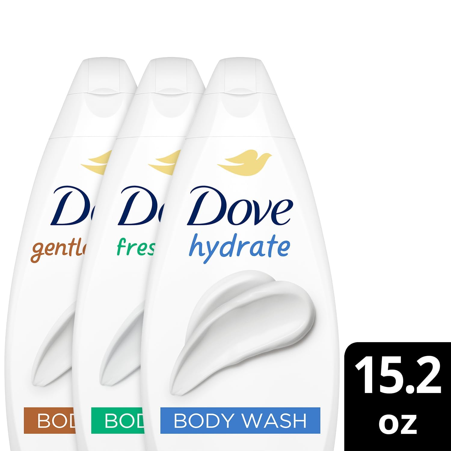 Dove Body Wash Variety 3-Pack – Hydrate, Gentle Pamper & Fresh Care (15.22 oz each)