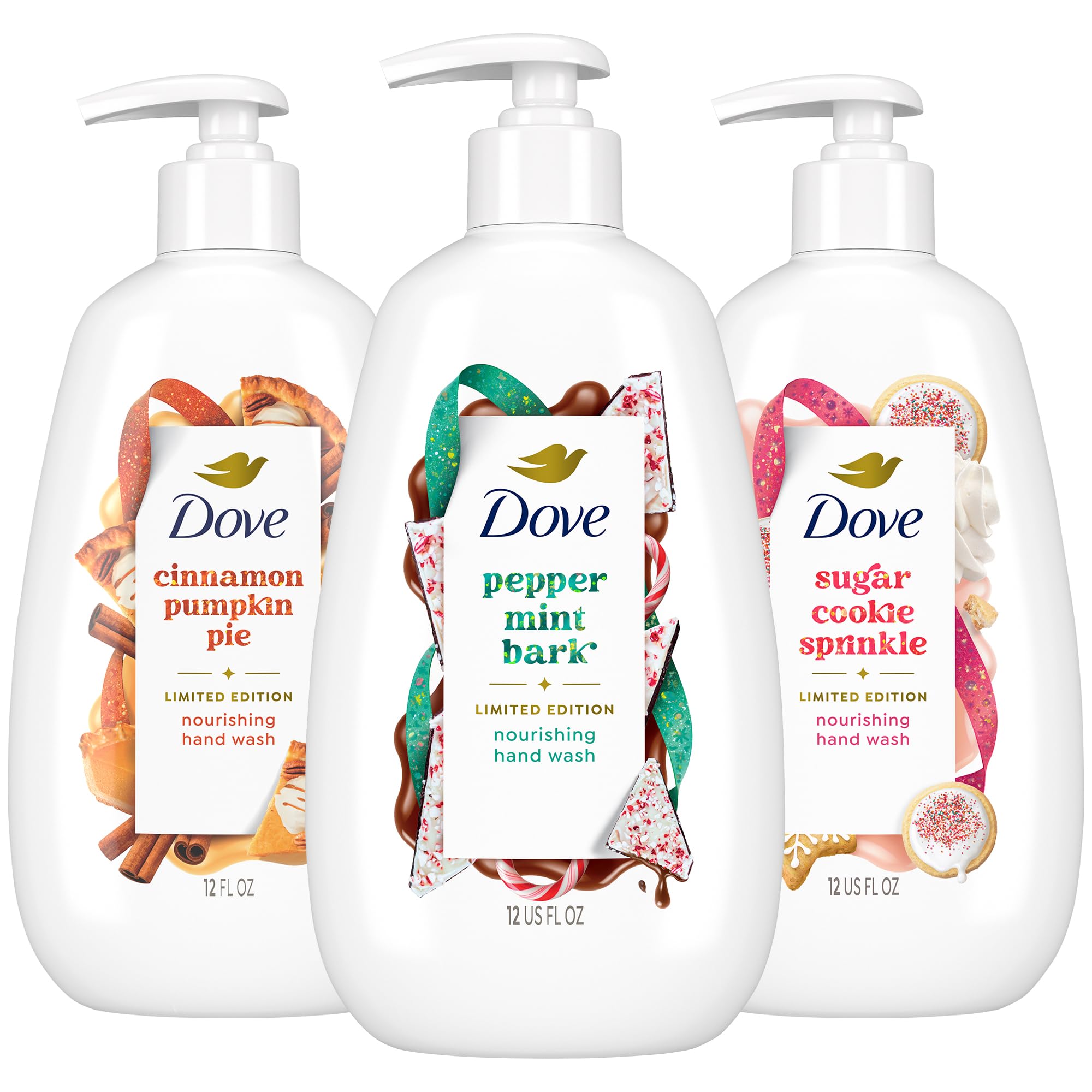 Dove Hand Soap Holiday Treats 3-Pack – Cinnamon Pumpkin Pie, Peppermint Bark & Sugar Cookie Sprinkle