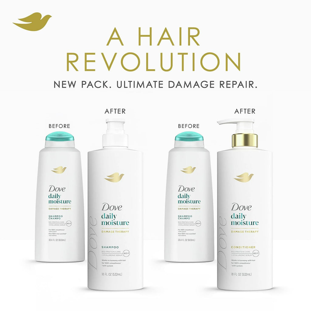 Dove Daily Moisture Shampoo & Conditioner Set with Hyaluronic & 10-in-1 Serum Mask — Deep Hydration for Dry Hair (3-Piece)
