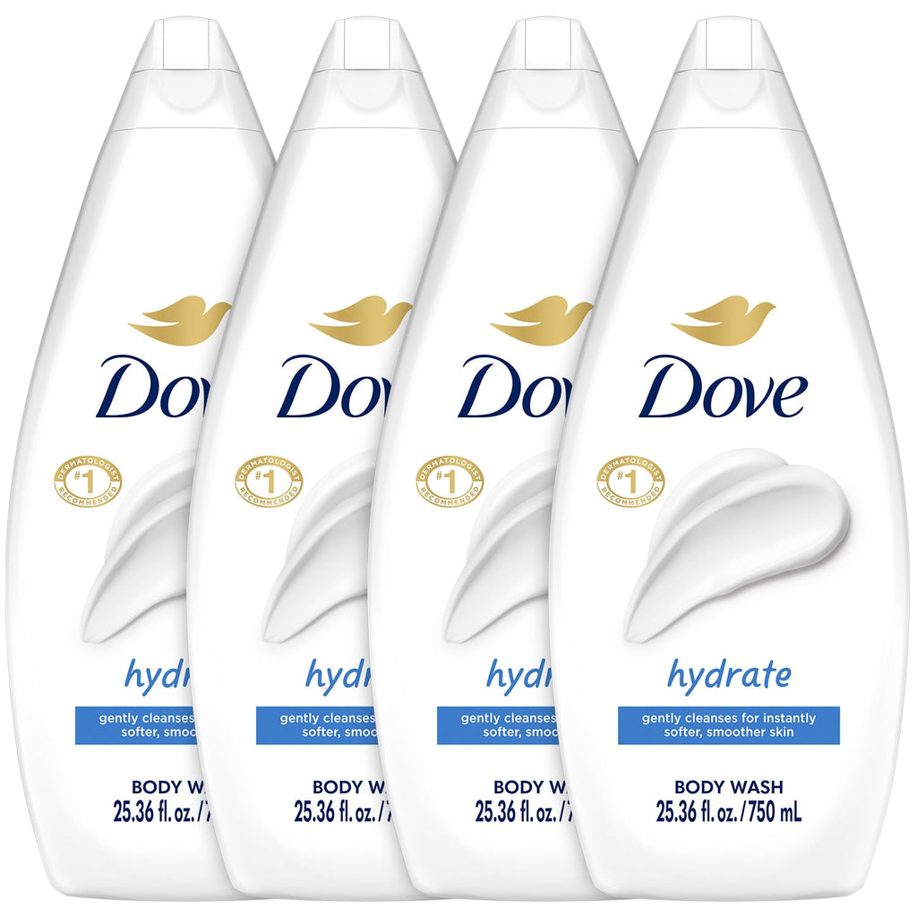 Dove Hydrate Body Wash 4-Pack – Moisturizing Cleanser for Soft, Smooth Skin (25.36 oz each)