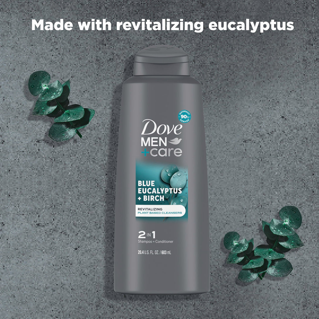 DOVE MEN + CARE 2 in 1 Shampoo Conditioner Body Wash Eucalyptus + Birch – 3 Count (20.4 oz each)