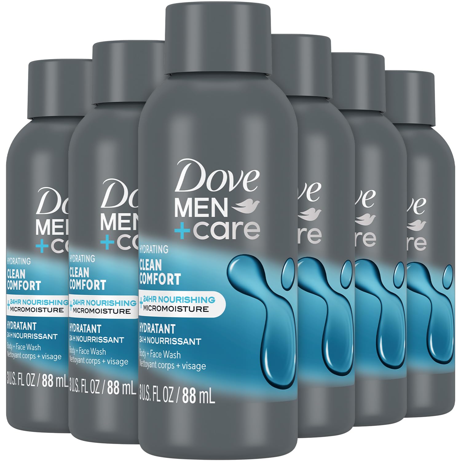 Dove Men+Care Clean Comfort Body & Face Wash 6-Pack – Hydrating Shower Gel for Healthy, Smooth Skin