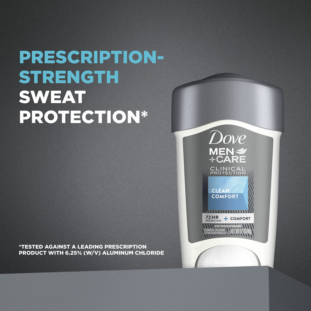 Dove Men+Care Clinical Protection Clean Comfort Antiperspirant Stick – 72-Hour Sweat & Odor Protection (3 x 1.7 oz)
