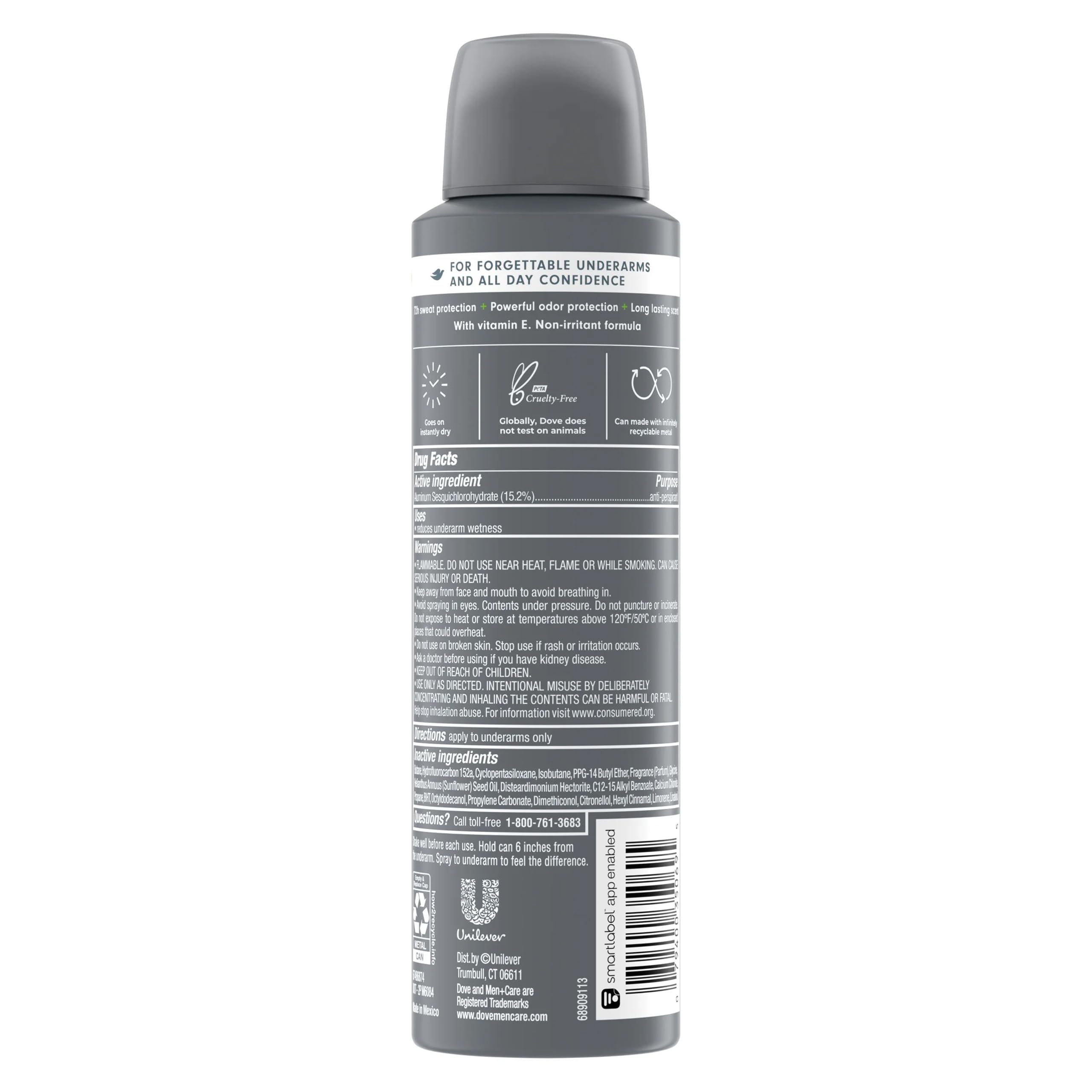 Dove Men+Care Extra Fresh Antiperspirant Spray – 6-Pack, 48H Protection