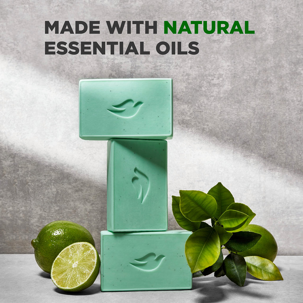DOVE MEN + CARE Plant-Powered Reinvigorating Bar – Lime & Avocado Oil, 4-in-1 Hydrating Cleanser (5 oz x4)