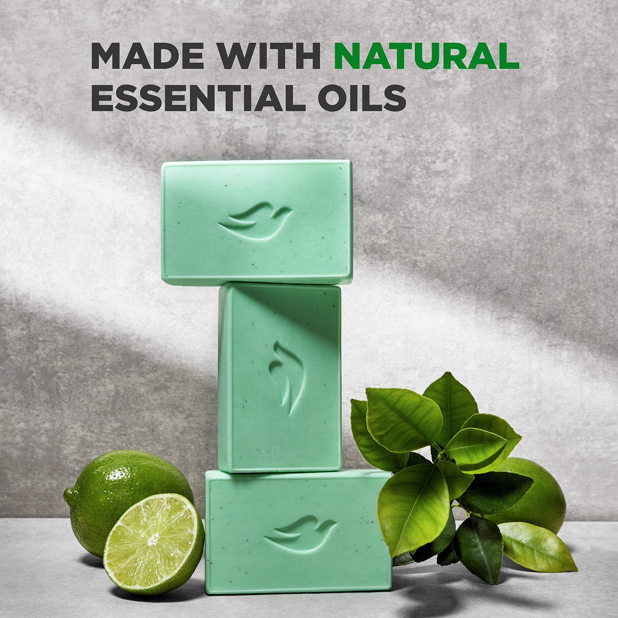 DOVE MEN + CARE Plant-Powered Reinvigorating Bar – Lime & Avocado Oil, 4-in-1 Hydrating Cleanser (5 oz x4)