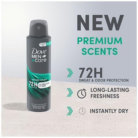 Dove Men+Care Moon Oasis Dry Spray Antiperspirant – 72-Hour Protection, Plant-Based Moisturizer | 3.8 oz