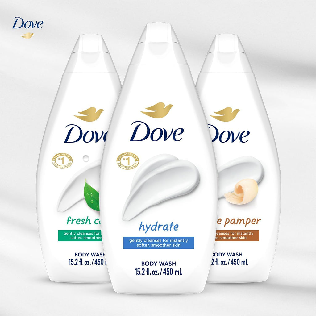Dove Body Wash Variety 3-Pack – Hydrate, Gentle Pamper & Fresh Care (15.22 oz each)