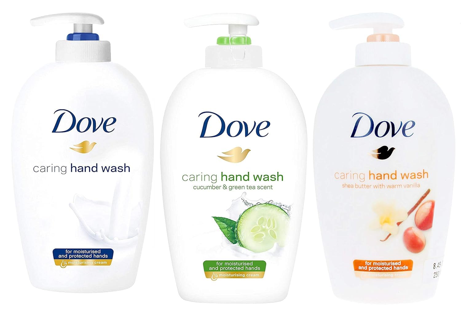 Dove Variety Pack Hand Wash – Shea Butter with Warm Vanilla & Cucumber & Green Tea, 8.45 oz