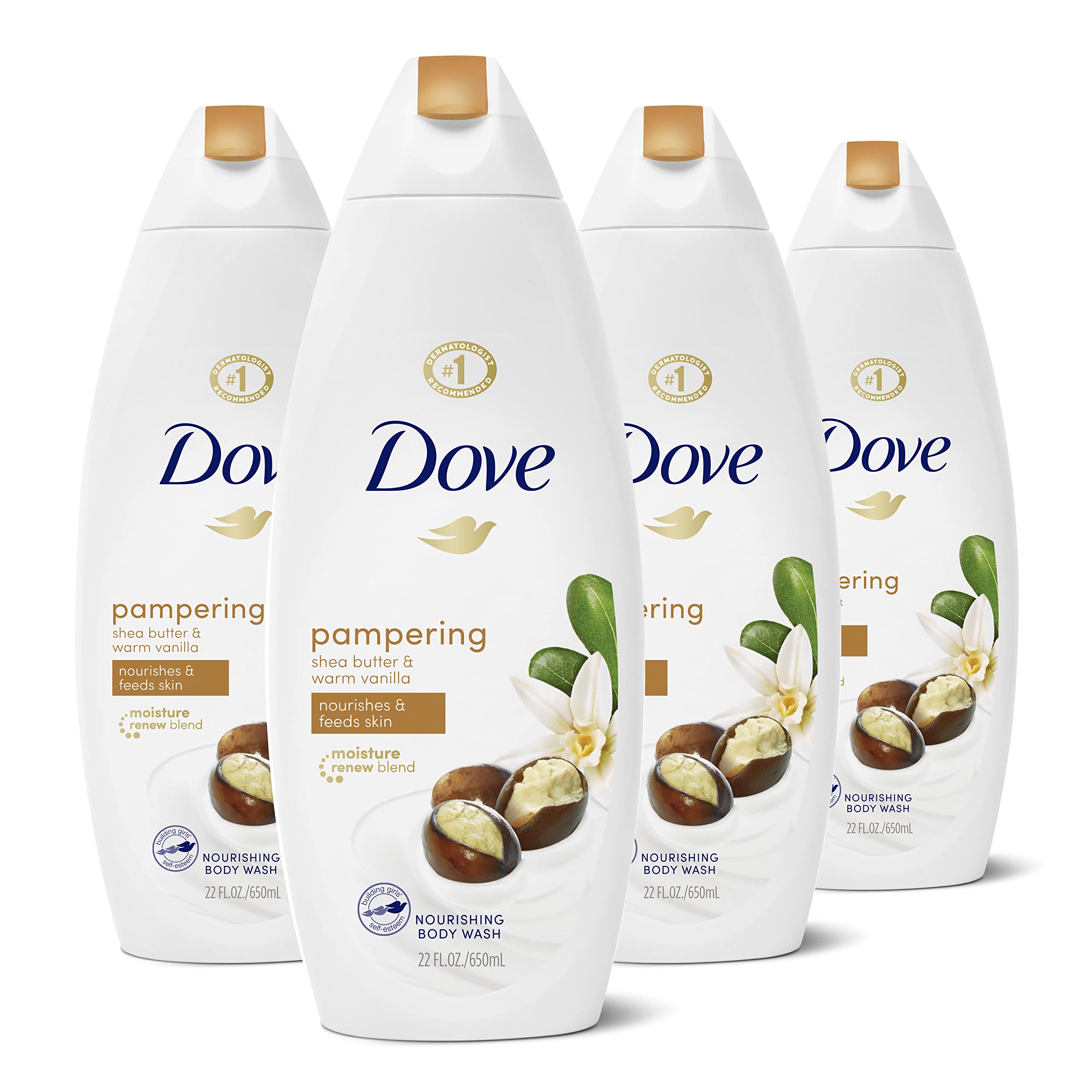 Dove Purely Pampering Shea Butter & Warm Vanilla Body Wash for Dry Skin — 4 x 22 oz