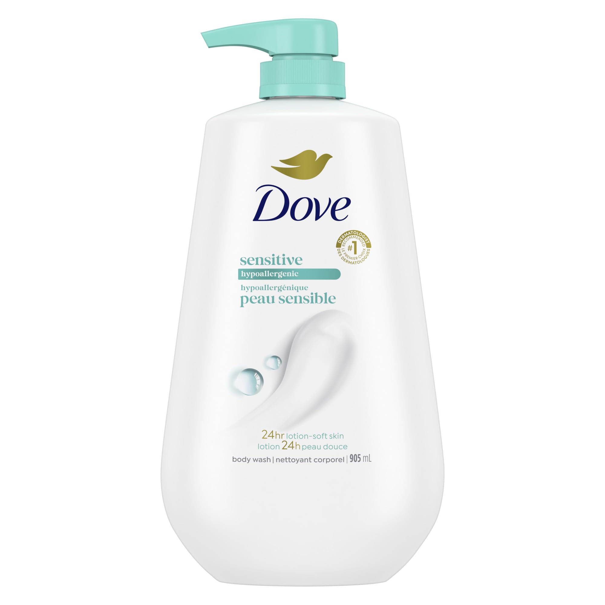 Dove Sensitive Skin Body Wash – Fragrance-Free, Sulfate-Free Hydration for Softer, Smoother Skin (Pack of 3, 34 fl oz each)