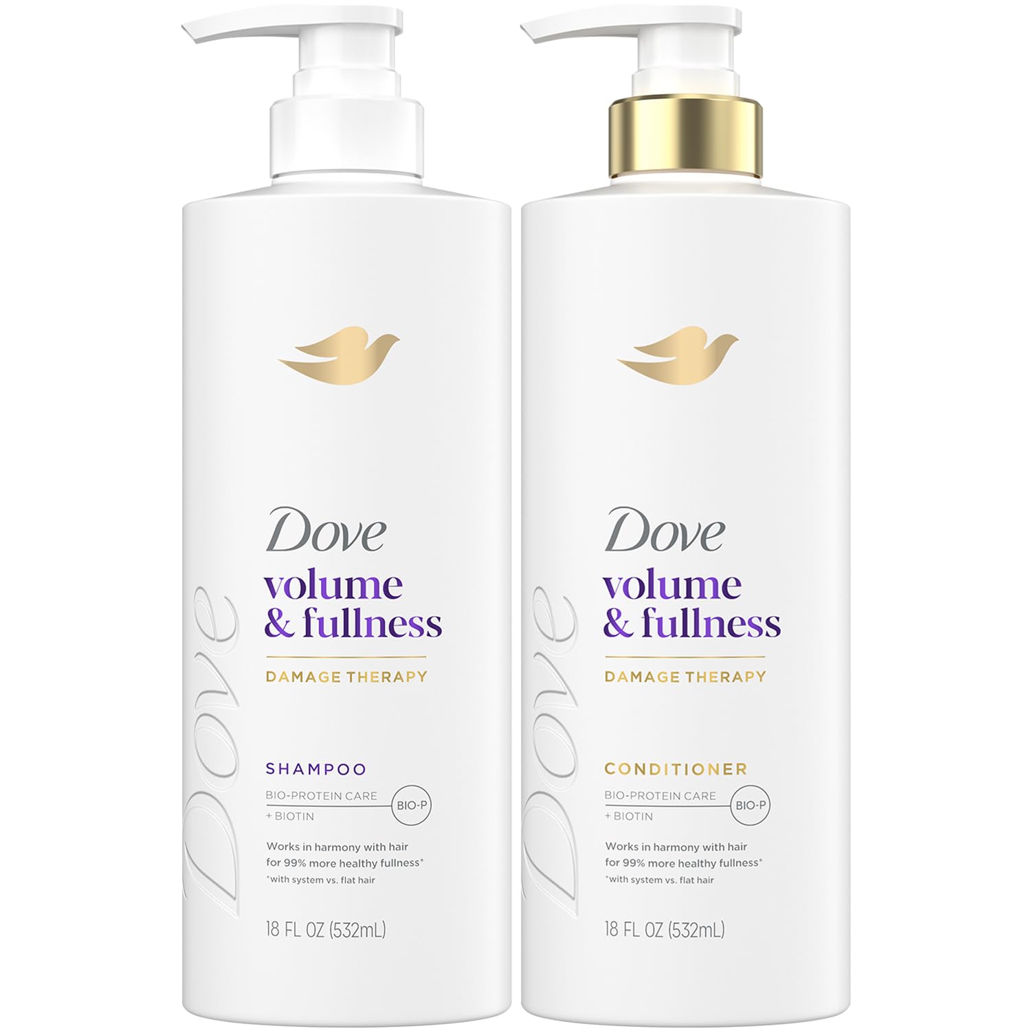 Dove Shampoo & Conditioner Set – Volume & Fullness with Collagen, 18 oz Each | Daily Volumizing Hair Care