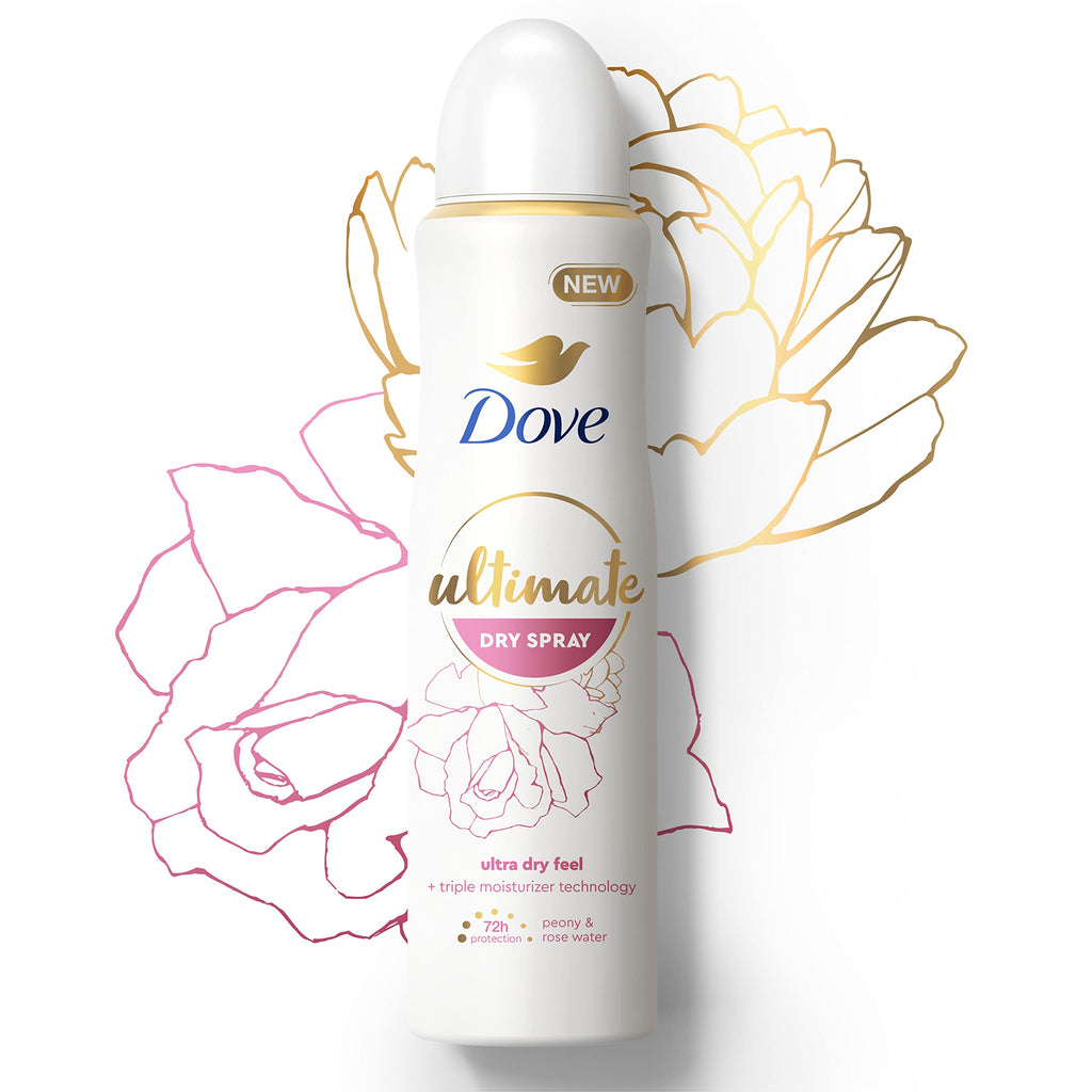 Dove Ultimate Dry Spray Peony and Rose Water – 72-Hour Protection, 3.8oz, 2 Count