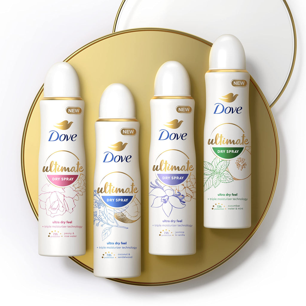 Dove Ultimate Dry Spray Peony and Rose Water – 72-Hour Protection, 3.8oz, 2 Count
