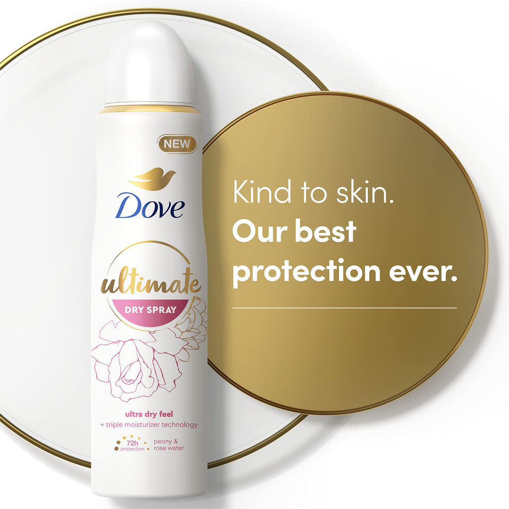 Dove Ultimate Dry Spray Peony and Rose Water – 72-Hour Protection, 3.8oz, 2 Count