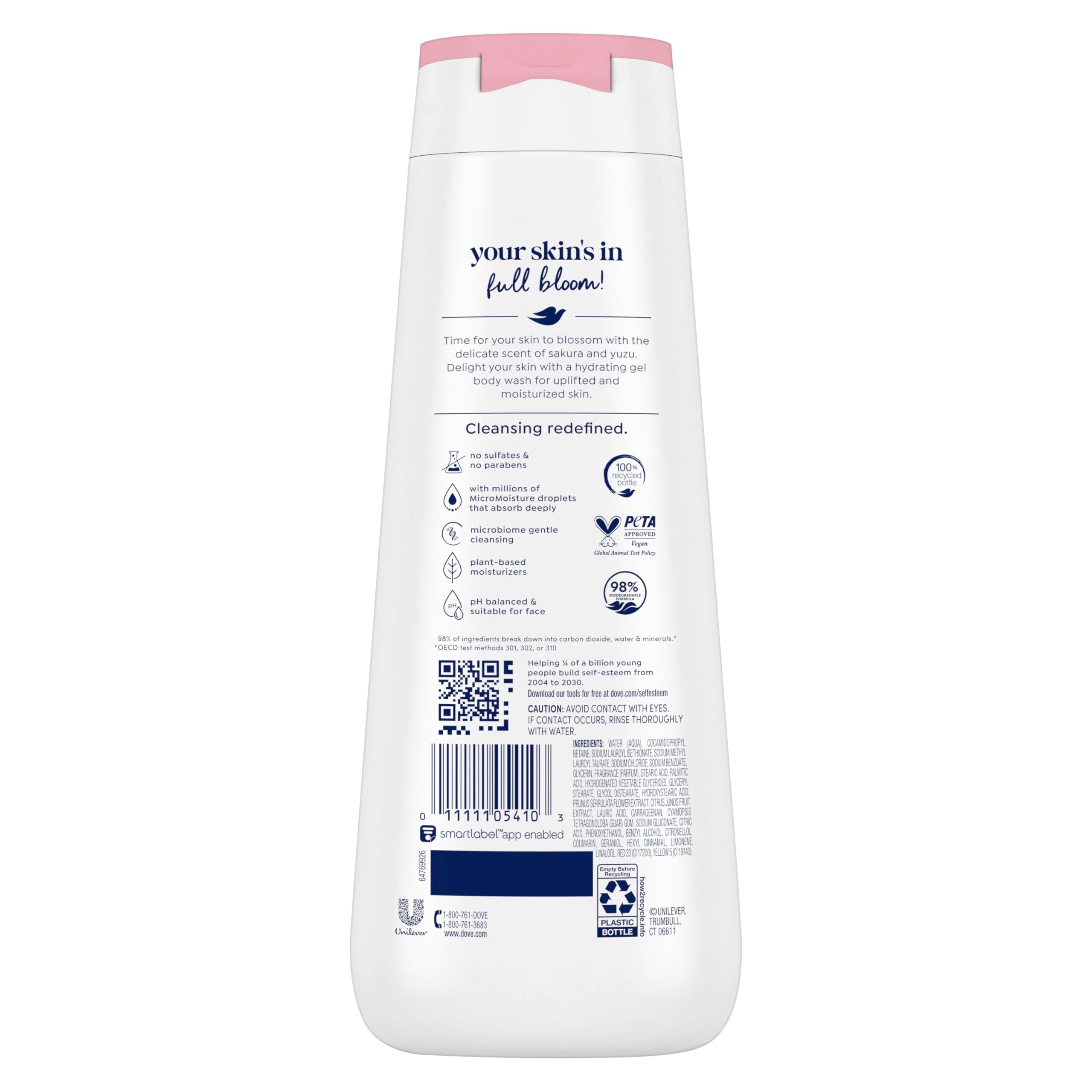 Dove Uplifting Sakura Blossom & Yuzu Body Wash — 4 Count, Sulfate & Paraben Free, 24HR Hydration