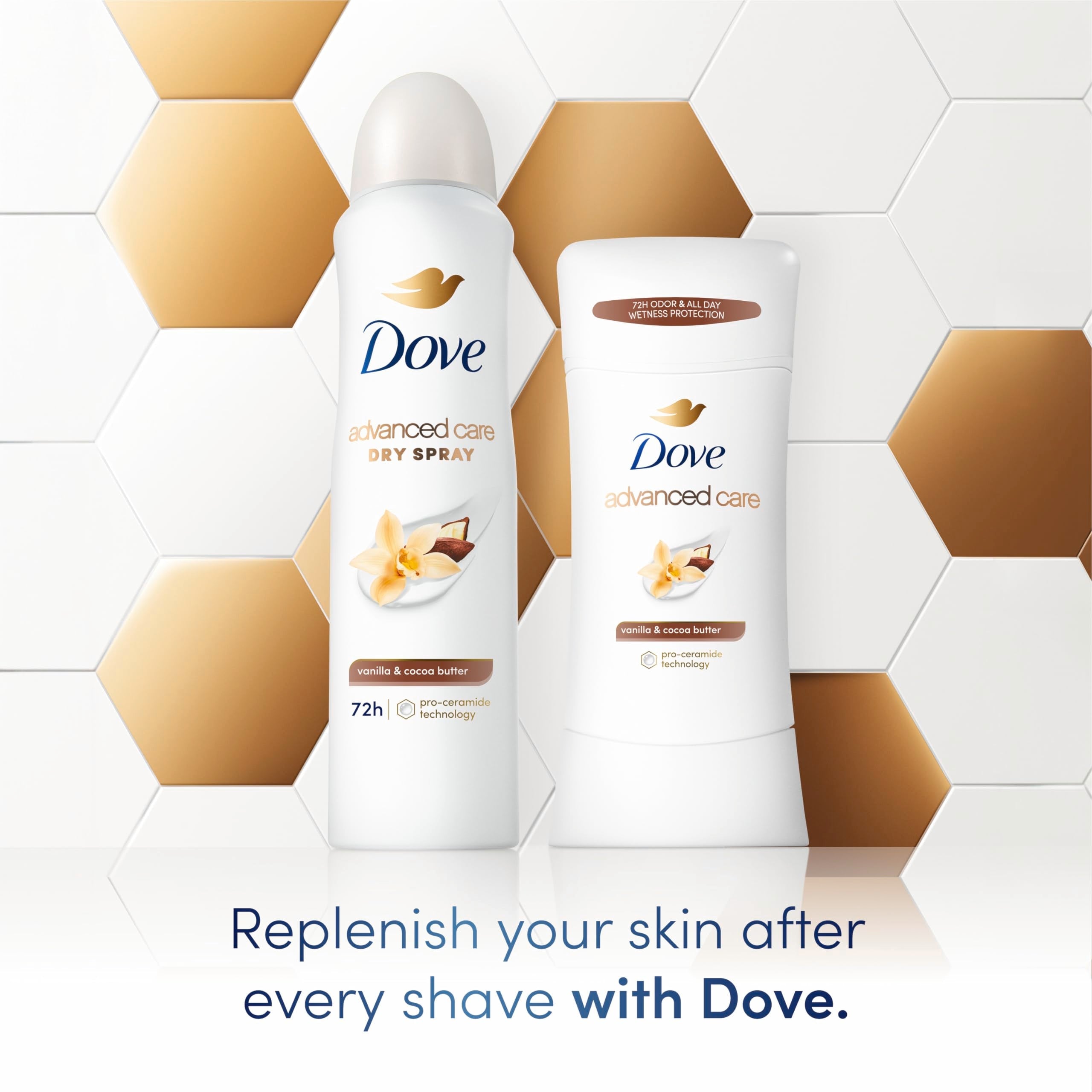 Dove Advanced Care Vanilla & Cocoa Butter Antiperspirant Deodorant Stick – 3 Count, 72-Hour Odor Control & All-Day Sweat Protection (2.6 oz each)