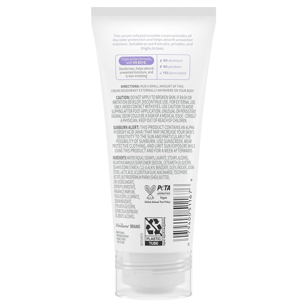 Dove Whole Body Deo Aluminum Free Invisible Cream Deodorant – Coconut & Vanilla, 72h Odor Control, Pack of 2 (2.5 oz each)