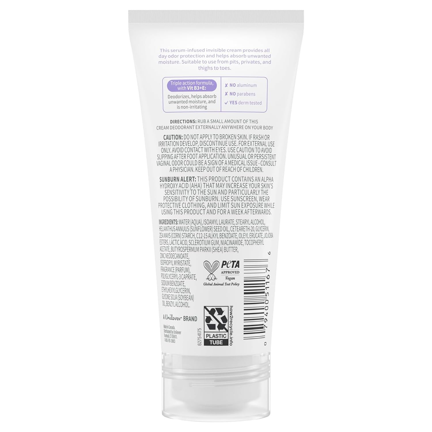 Dove Whole Body Deo Aluminum Free Invisible Cream Deodorant – Coconut & Vanilla, 72h Odor Control, Pack of 2 (2.5 oz each)