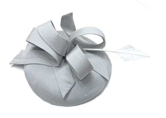 Grey Silver Pillbox Fascinator Swirl on Headband