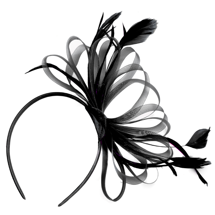 Black Fascinator Headband Classic Hoop with Feathers