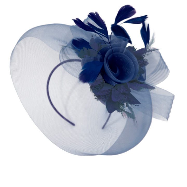 Navy Blue Classic Pop Hat Veil Fascinator on Headband and Clip