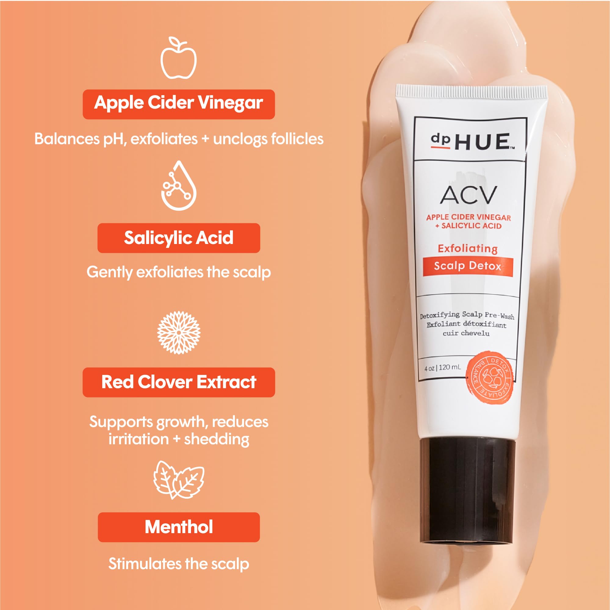 dpHUE ACV Exfoliating Scalp Detox – 4 oz | Reduce Shedding & Promote Healthy Hair Growth | Salicylic Acid & Niacinamide | Fragrance-Free, Vegan, Color Safe