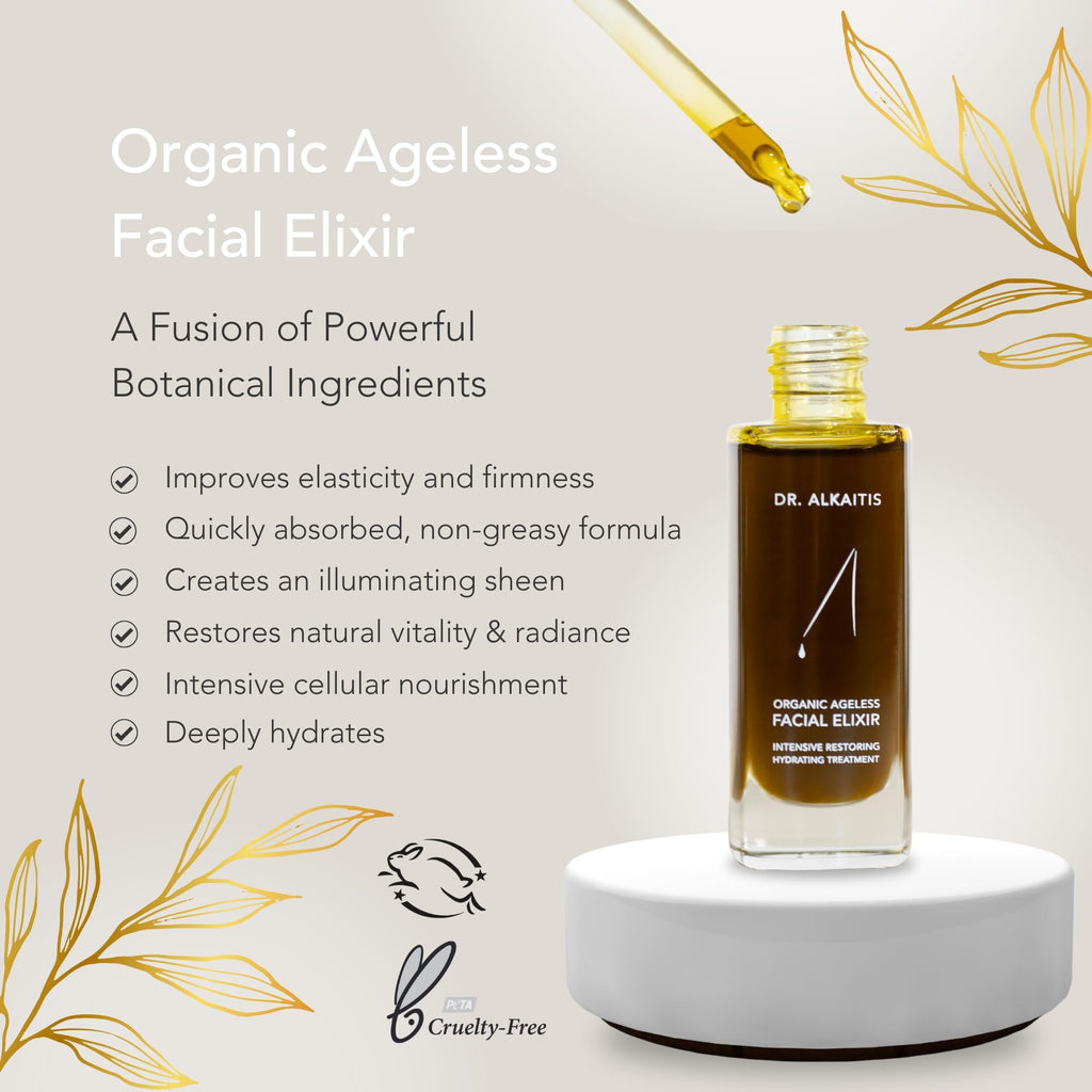 Dr. Alkaitis Organic Ageless Facial Elixir – Luxurious Moisturizing Serum (1 fl oz / 30 ml)