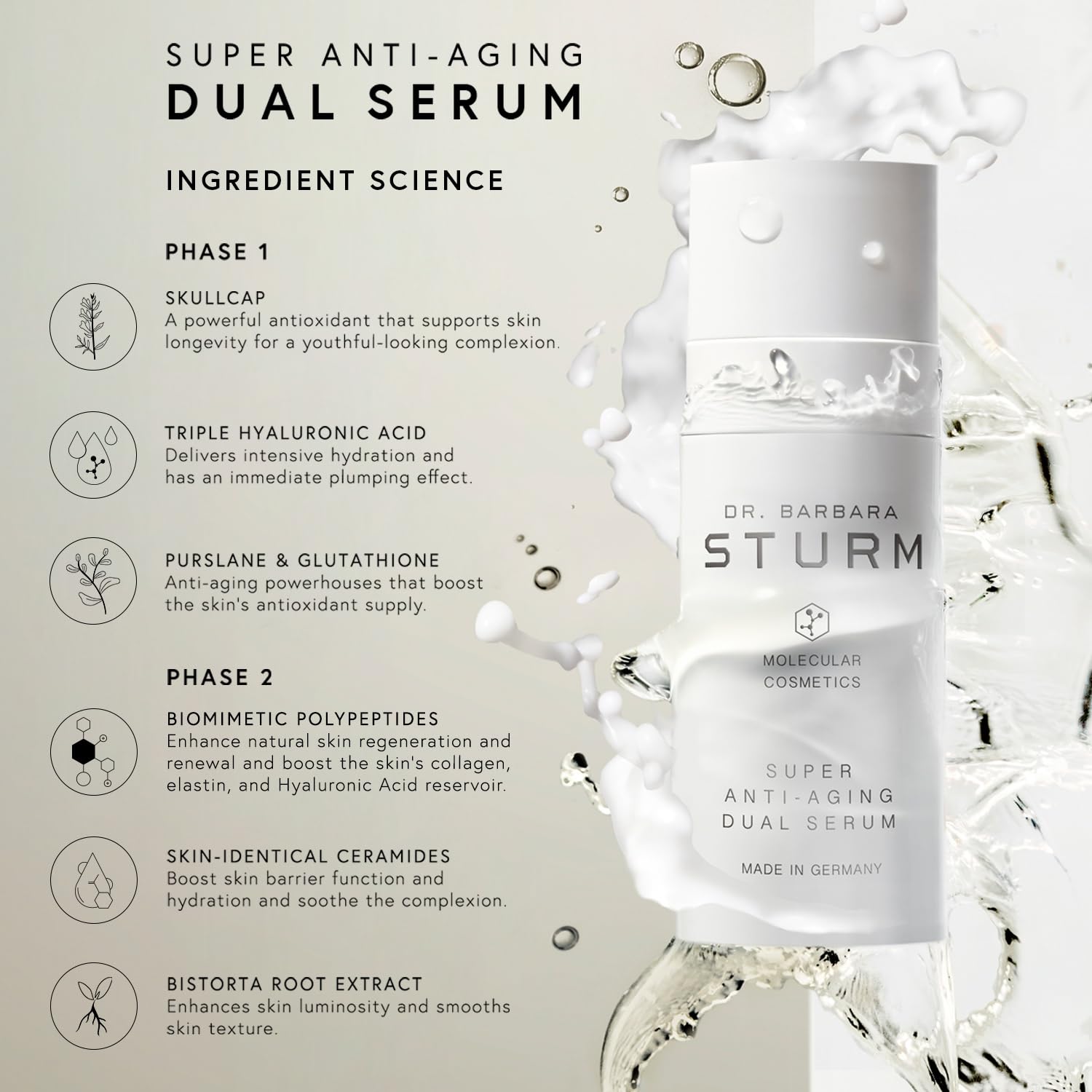Dr. Barbara Sturm Super Anti Aging Dual Serum 1.7 Fl Oz – Hydrating Peptide & Ceramide Facial Serum