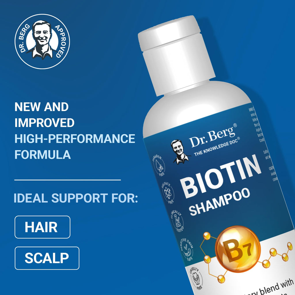 Dr. Berg Biotin Shampoo – Paraben/Sulfate/Silicone-Free, Argan Oil & Botanicals, 8 oz
