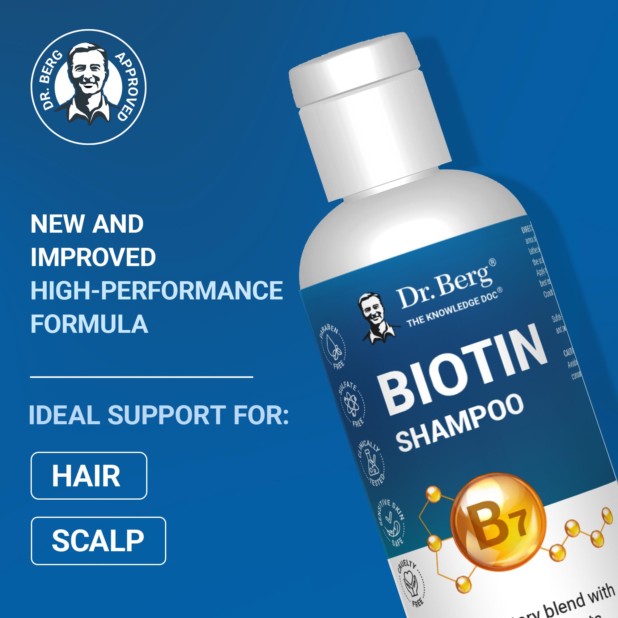 Dr. Berg Biotin Shampoo – Paraben/Sulfate/Silicone-Free, Argan Oil & Botanicals, 8 oz