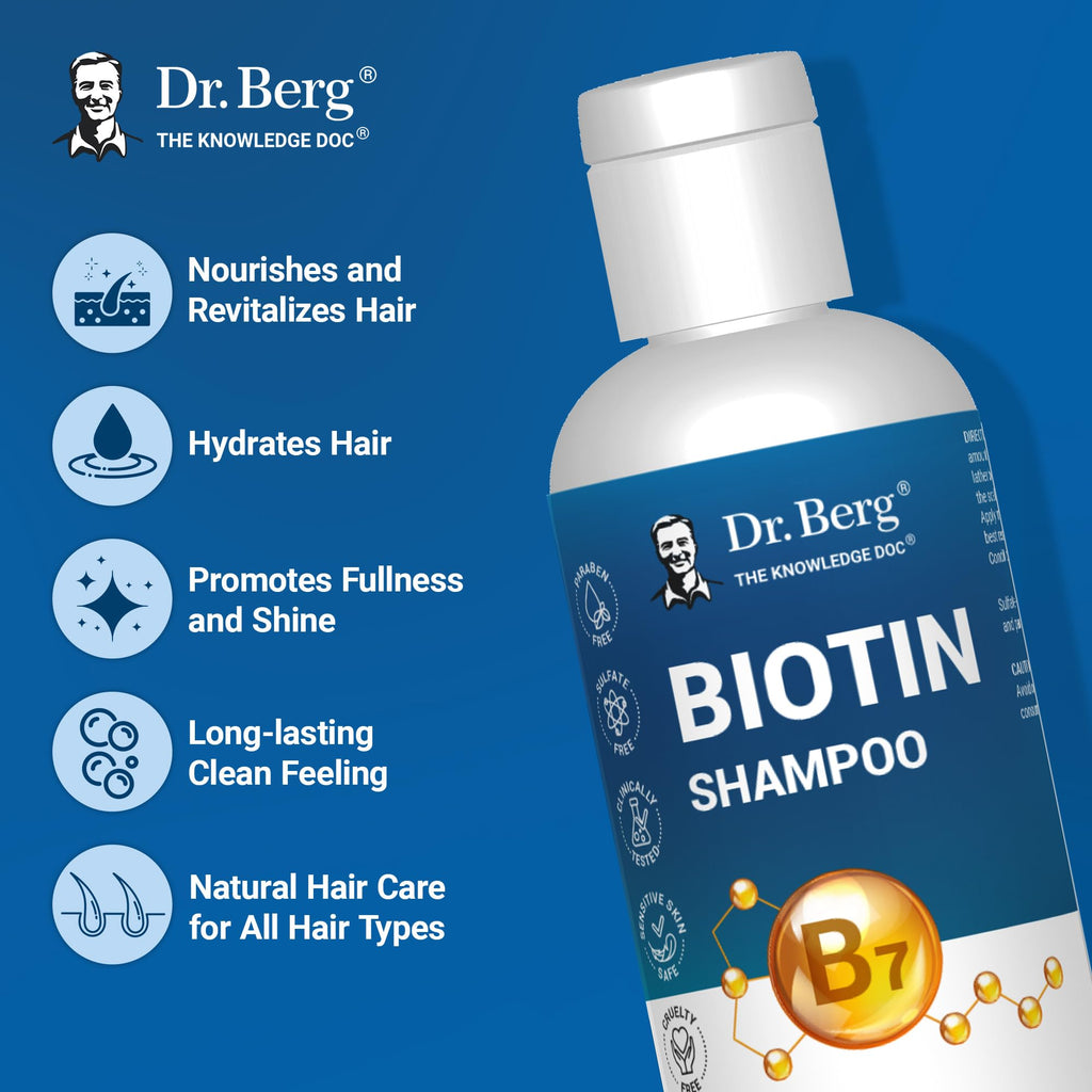 Dr. Berg Biotin Shampoo – Paraben/Sulfate/Silicone-Free, Argan Oil & Botanicals, 8 oz