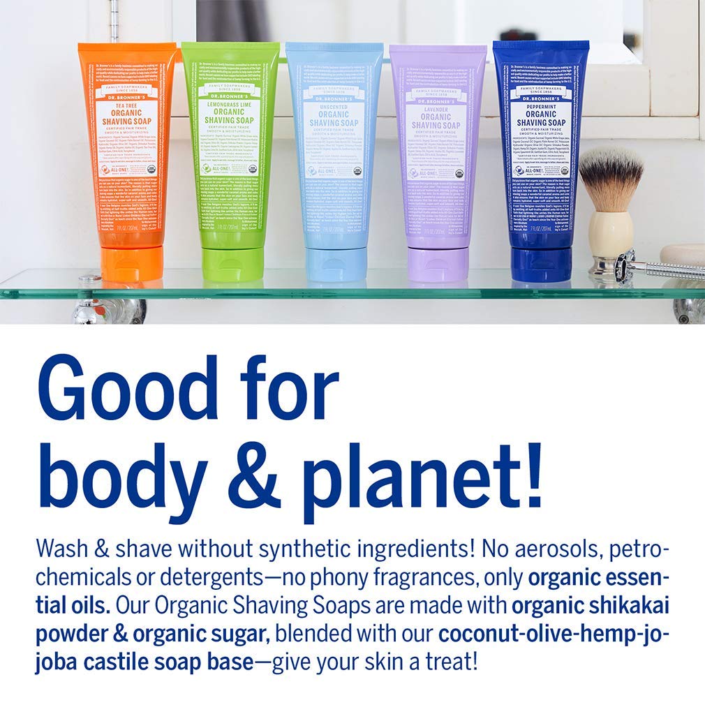 Dr. Bronner's Organic Shaving Soap (7 oz, 3-Count) Lavender, Baby Unscented & Peppermint