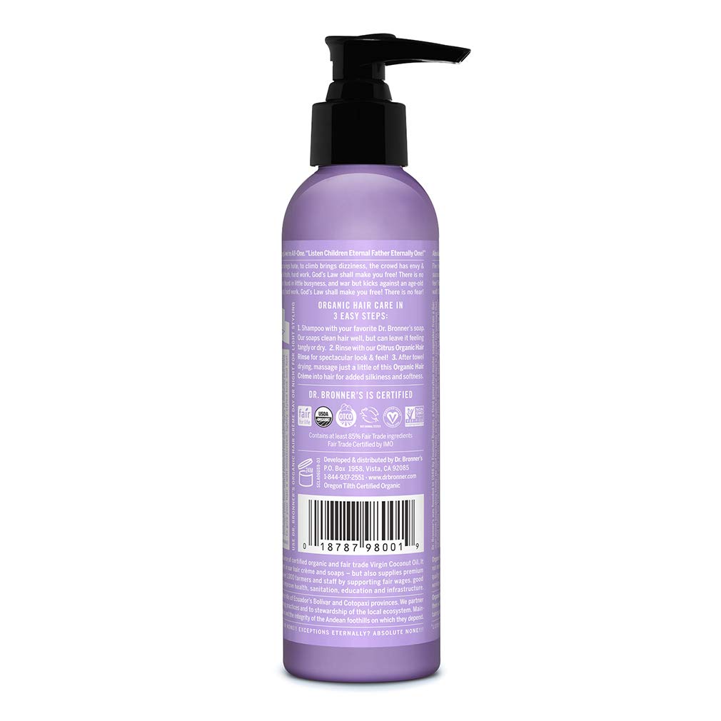 Dr. Bronner's Organic Hair Crème Leave-In Conditioner – Lavender Coconut 6oz