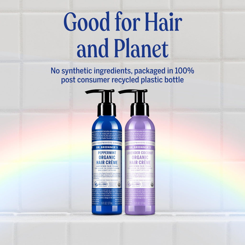 Dr. Bronner's Organic Hair Crème Peppermint – 6 oz, 2-Pack | Leave-In Conditioner & Styling Cream