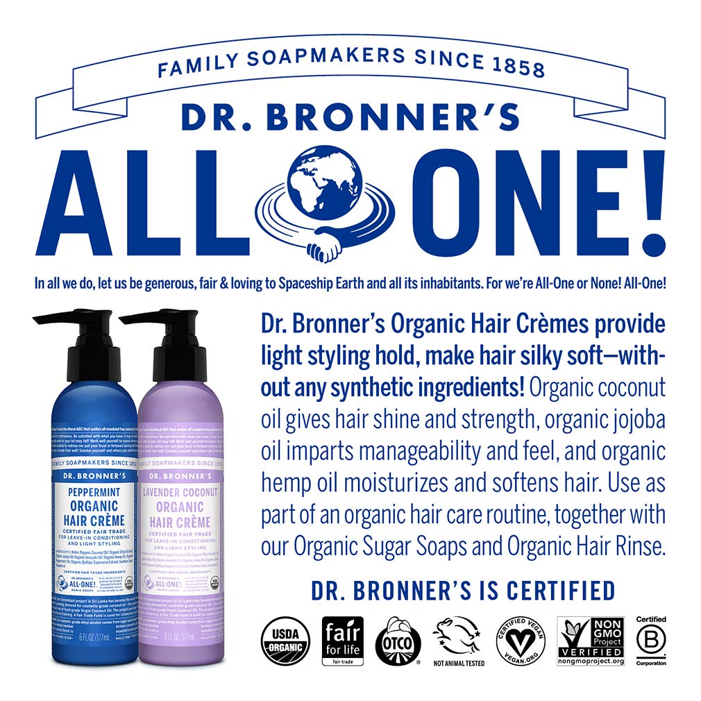 Dr. Bronner's Organic Hair Crème Leave-In Conditioner – Lavender Coconut 6oz