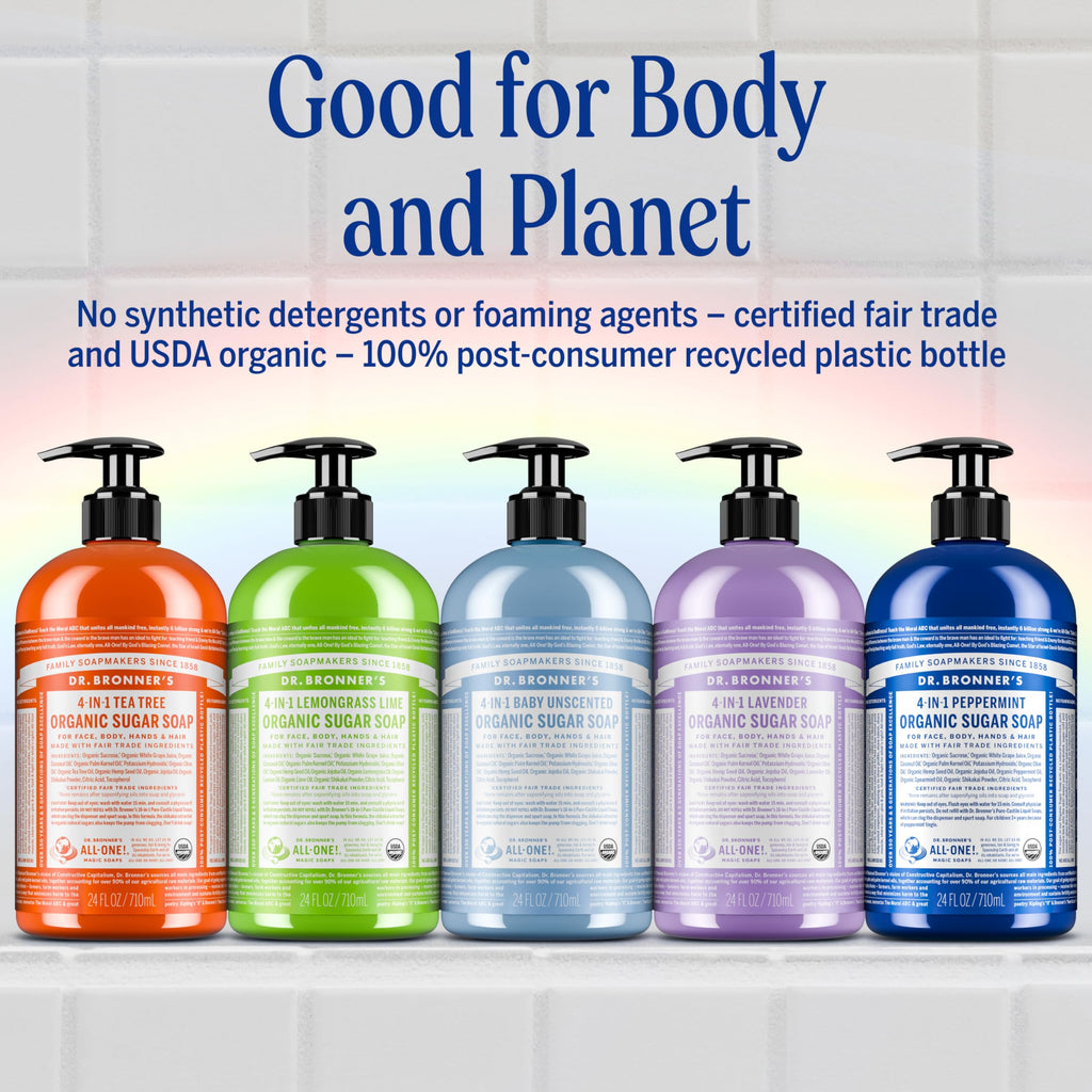 Dr. Bronner's Organic Sugar Soap (Lemongrass, 64 oz) - 4-in-1 Use: Hands, Body, Face & Hair